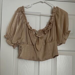 Elegant Tan Ruffle Blouse